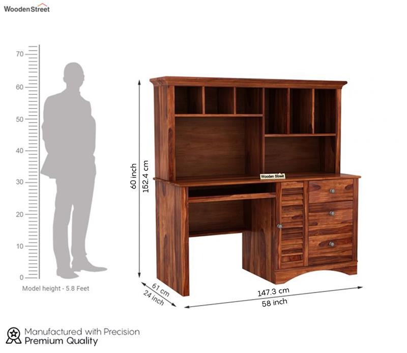 Jerold Study Table with Storage Cabinet and Shelves (Honey Finish)