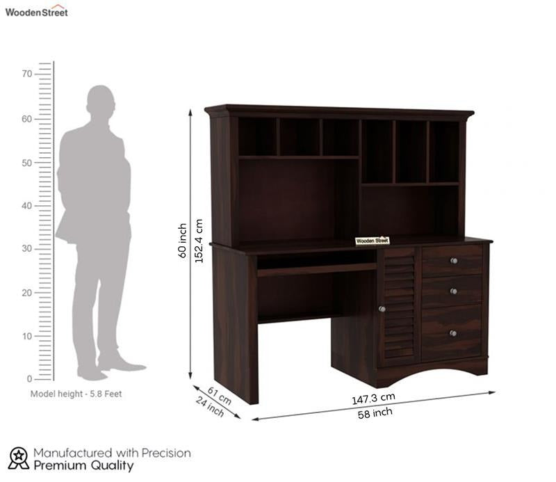 Jerold Study Table with Storage Cabinet and Shelves (Walnut Finish)