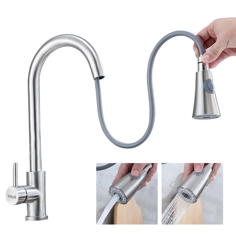 Trueliving Modern  Kara Pull-out Single Lever Table Mount Sink Mixer Faucet with Dual Flow (Silver) 304-Grade SS20 Inches