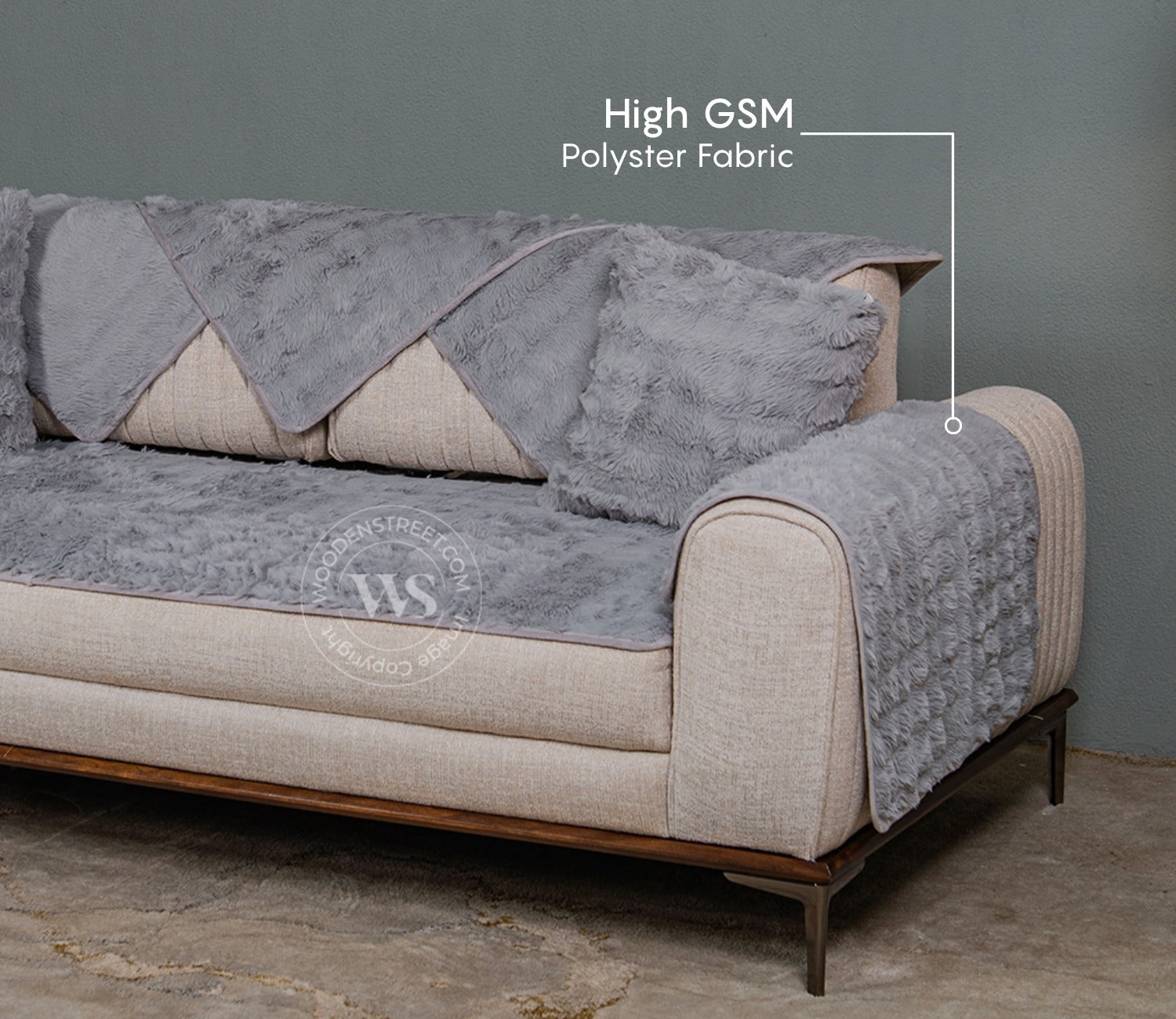 Serene Classic Plain Solid Grey 3 Seater Sofa Cover - Set of 8