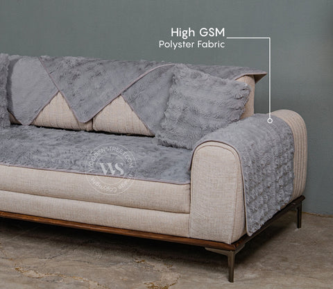 Serene Classic Plain Solid Grey 3 Seater Sofa Cover - Set of 8