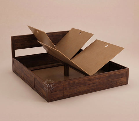 Brixton Sheesham Wood Bed With Box Storage (King Size, Walnut Finish)