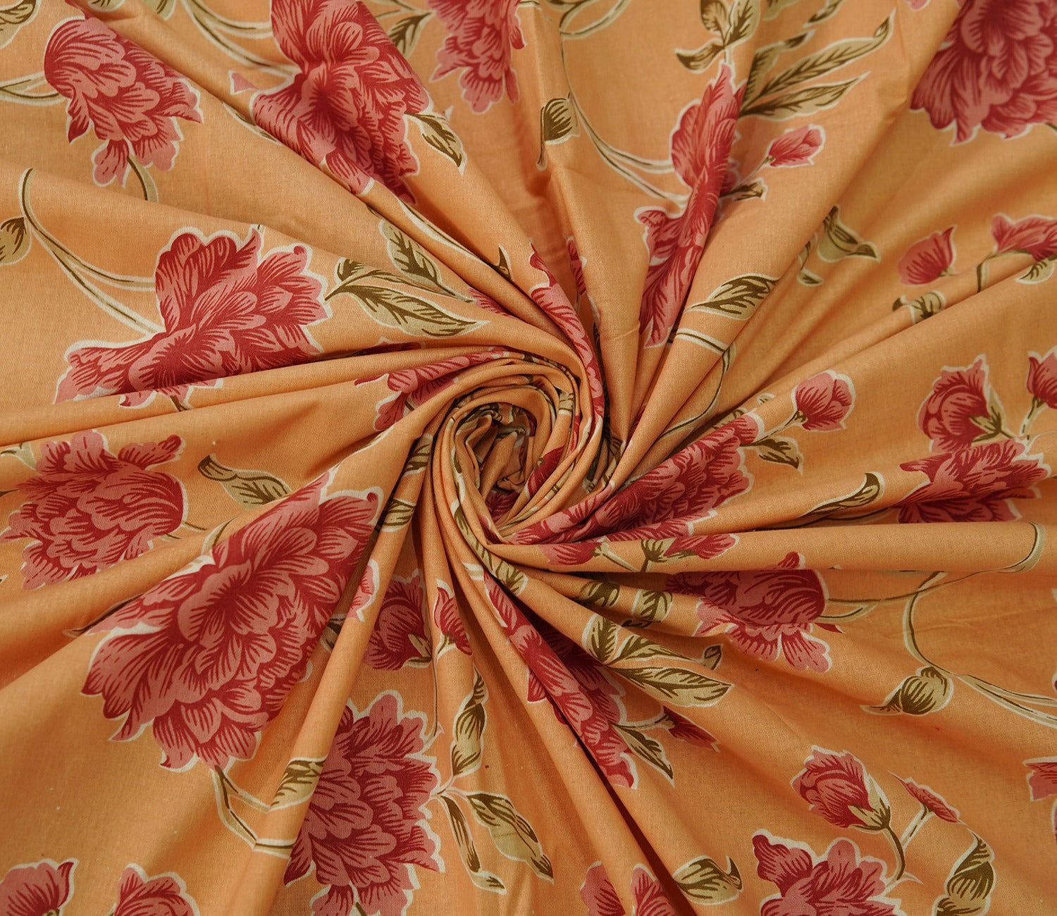 120 TC Imperial Blossoms Cotton Bedsheet King Size With 2 Pillow Cover (Peach)
