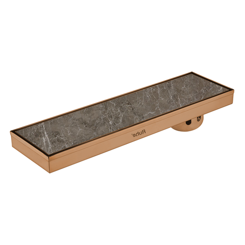 Trueliving Home Brown Marble Insert Shower Drain Channel (24 x 5 Inches) ROSE GOLD PVD Coated