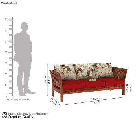 Raiden 3 Seater Wooden Sofa (Honey Cream Dusky Rose)