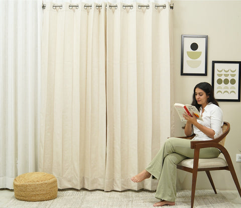 Solid Plain 1 Piece Light-Filtering Curtain (Cream, 7 Feet)
