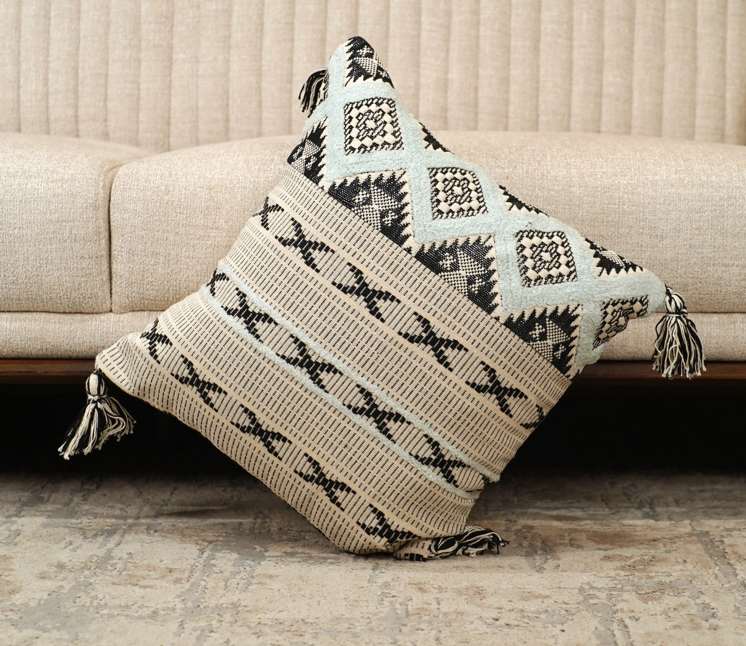 Abstract Black Embroided Cushion Cover-18 x 18