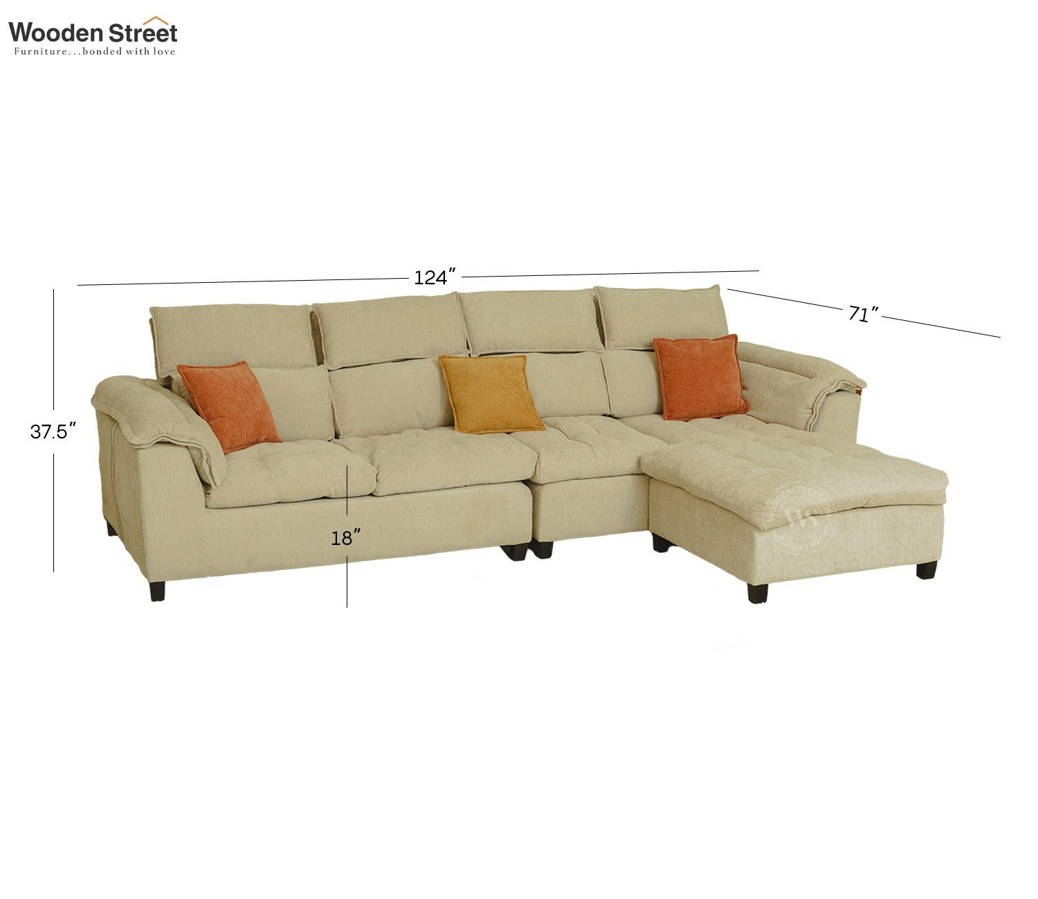 Maribelle Premium Upholstery L shape Fabric Sofa (Beige)