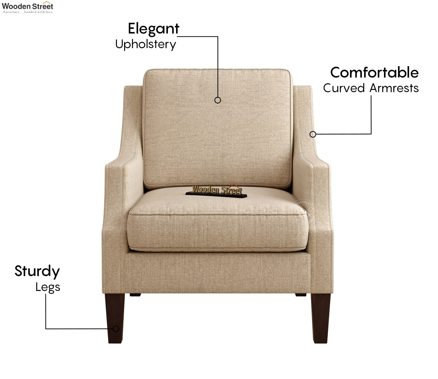 Minerva Premium Upholstered Lounge Chair With Cushioned Seat (Jade Ivory, Walnut Finish)