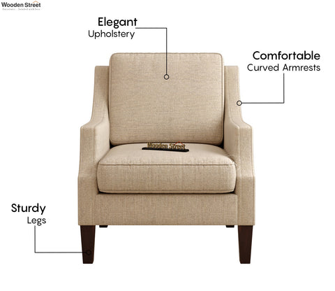 Minerva Premium Upholstered Lounge Chair With Cushioned Seat (Jade Ivory, Walnut Finish)