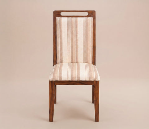 Hazel Sheesham Wood Premium Cotton Cushioned Dining Chair - Set of 2 (Cotton, Honey Cream Stripe)