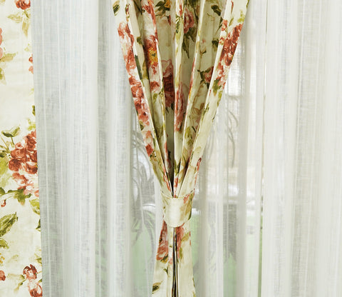 Bloom Floral Print Light-Filtering Door Curtains Set of 2 (Orange, 7 Feet)
