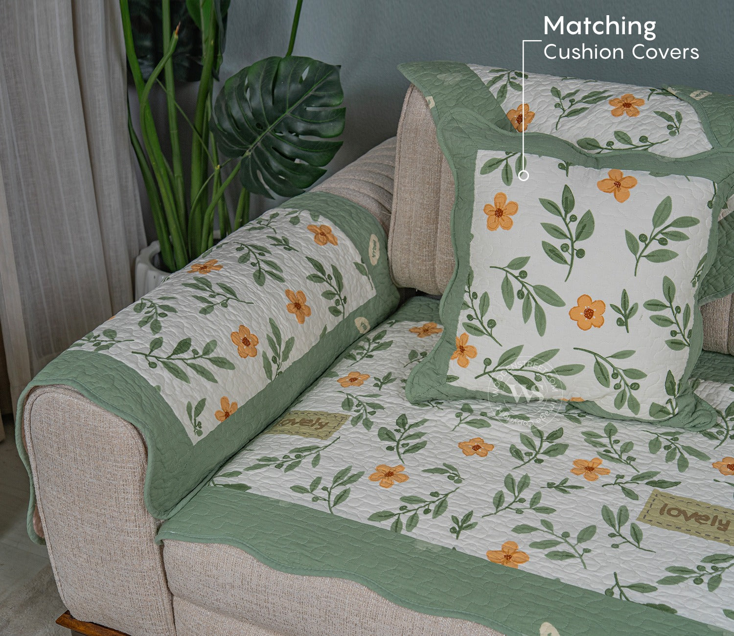 Petal Paradise Floral Multi Color Printed 3 Seater Sofa Cover - Set of 8