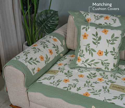 Petal Paradise Floral Multi Color Printed 3 Seater Sofa Cover - Set of 8