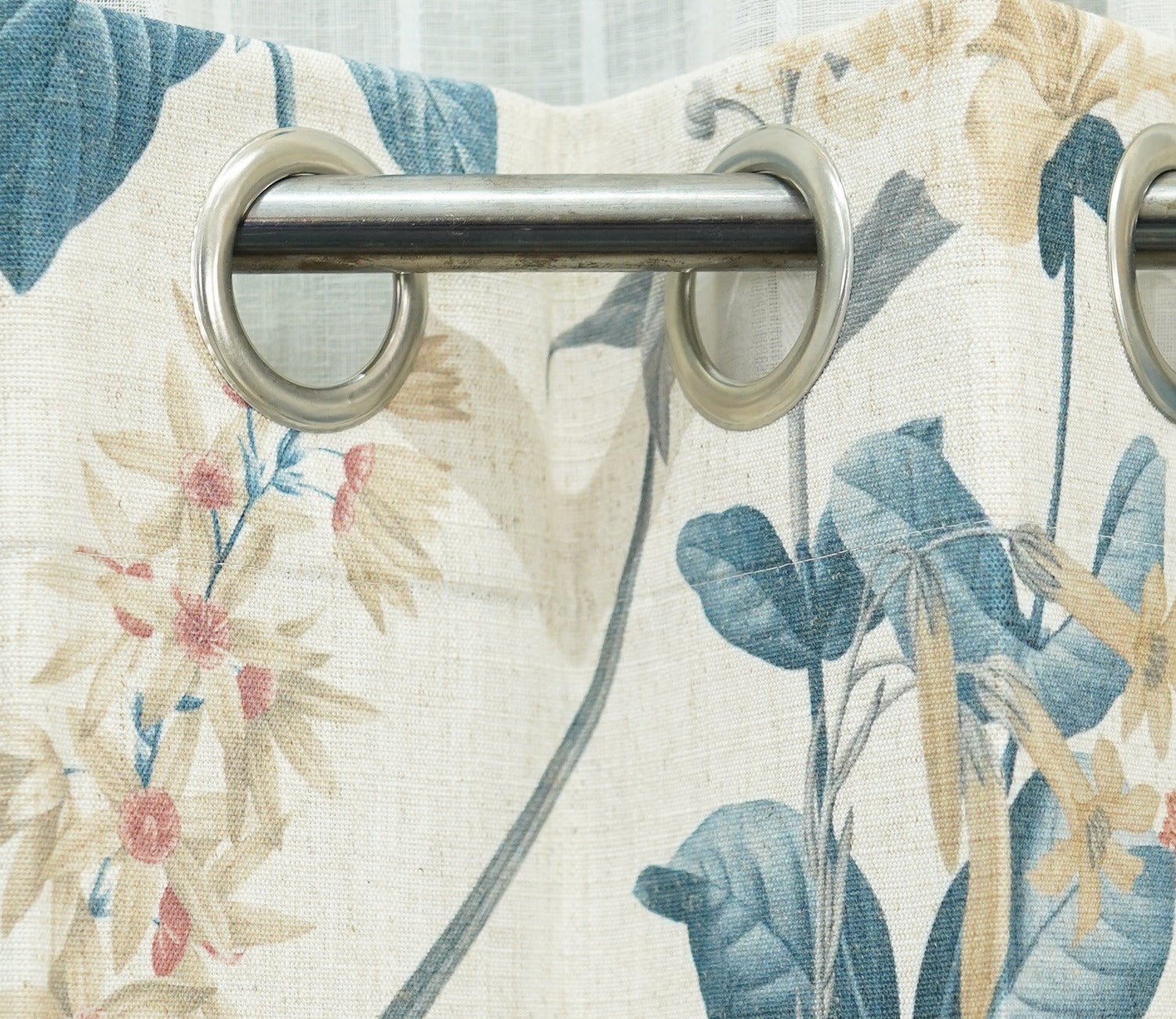 Leafy Floral Print 1 Piece Light-Filtering Curtain (Blue, 7 Feet)