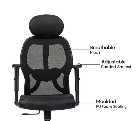 Auriga High Back Mesh Ergonomic Office Chair (Black)