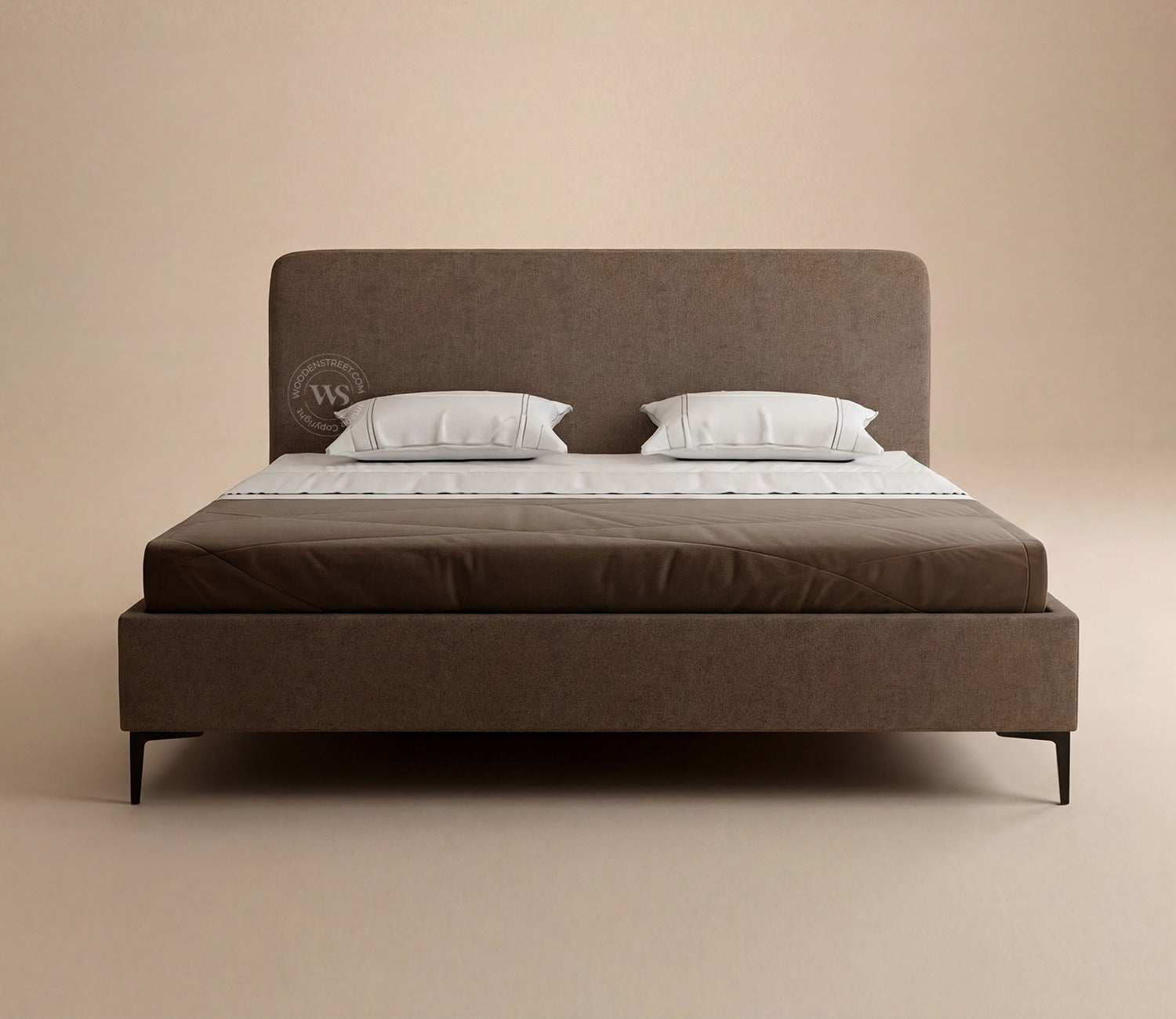 Andreas Premium Fabric Bed with Curved Headboard & Without Storage (King Size, Sand Brown)