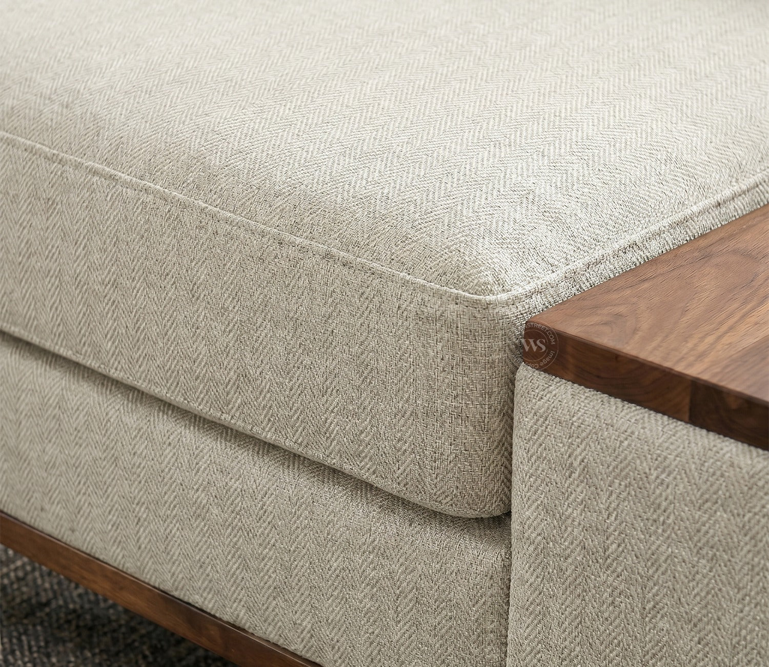Ashion Premium Left Aligned L Shape Sofa with Built-in Side Wooden Deck (Cottage Ivory)