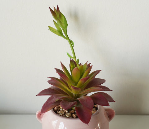 Whimsy Ceramic Enamel Pot With Artificial Flowers (Purple)