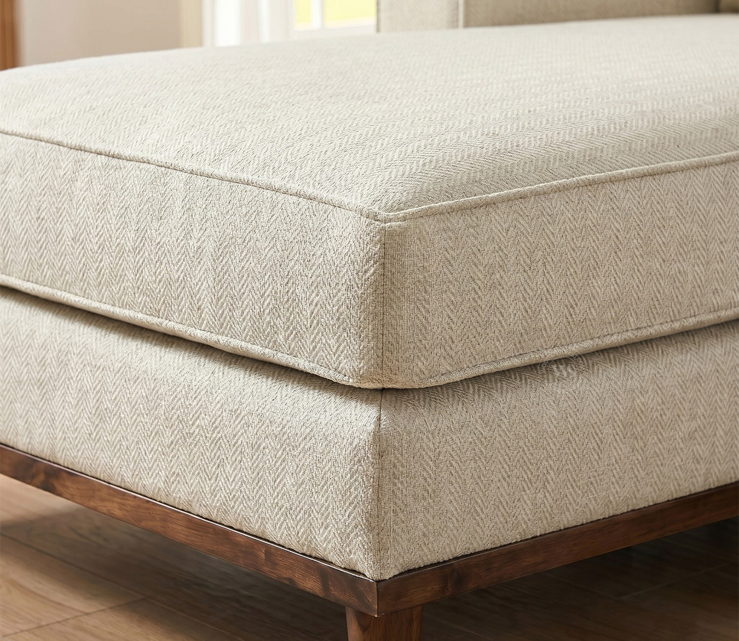 Ashion Premium Right Aligned L Shape Sofa with Built-in Side Wooden Deck (Cottage Ivory)