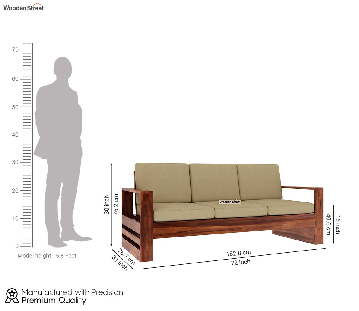 Winster 5 Seater Wooden Sofa Set with Side Storage (Honey Irish Cream)