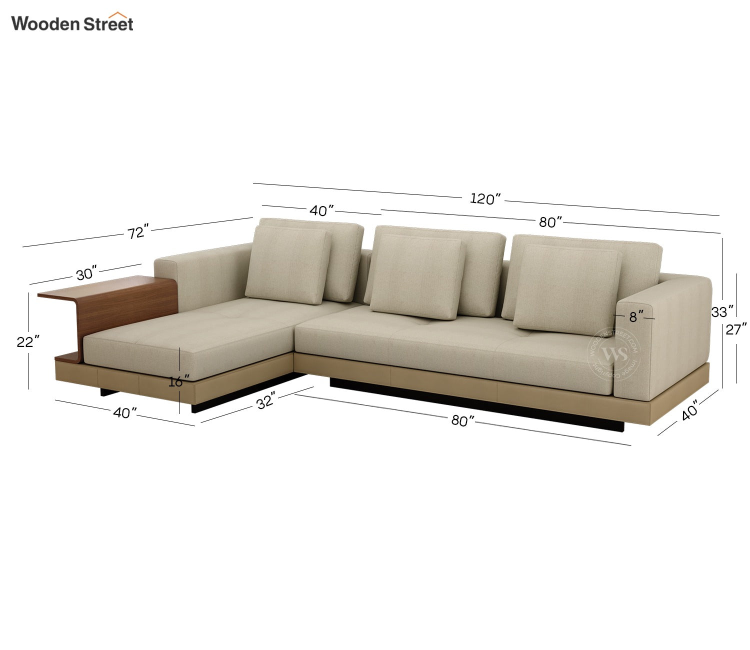 Matrix L-Shape Left Align 5 Seater Premium Sectional Fabric Sofa (Cottage Ivory)