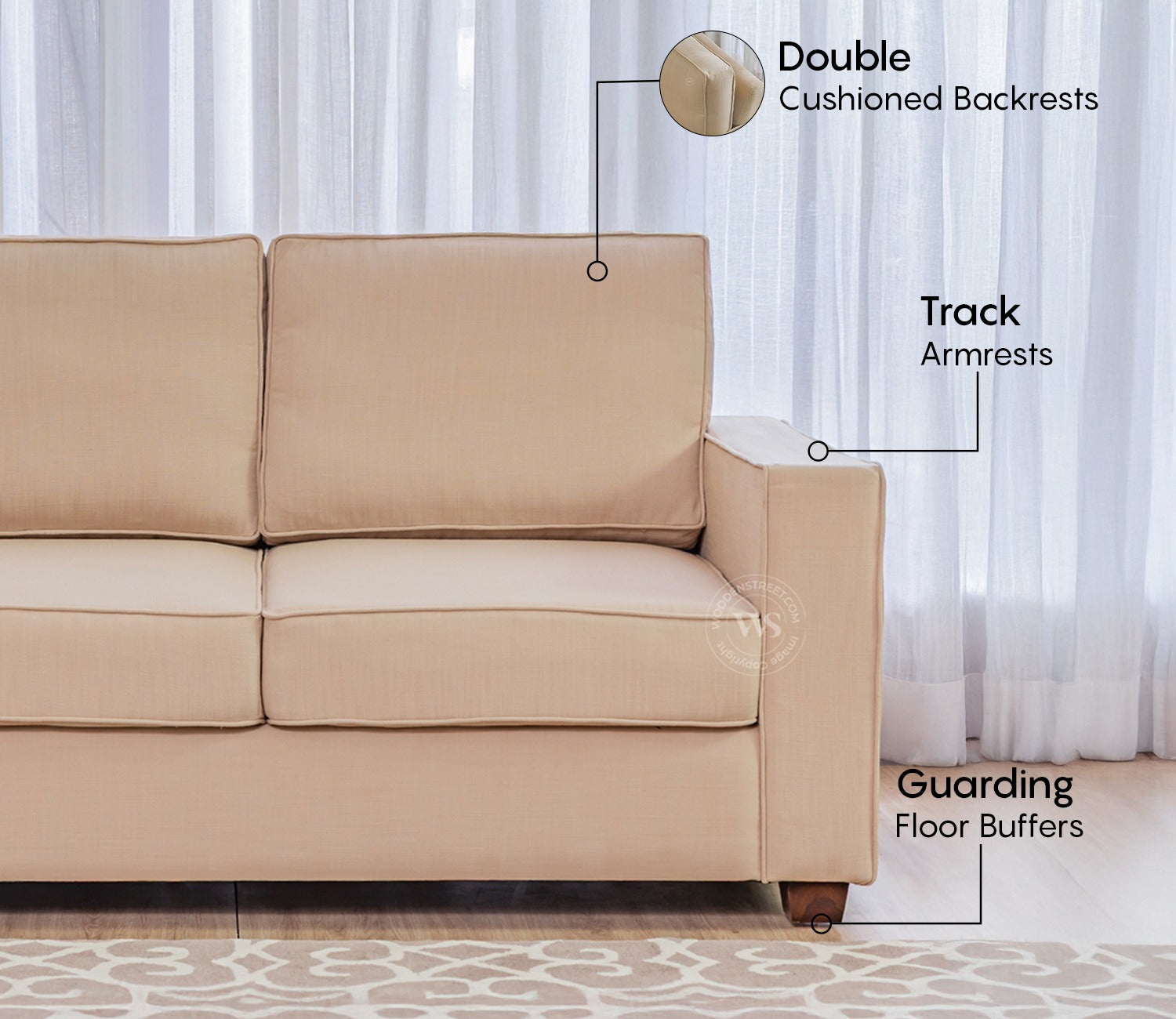 Albus 3 Seater Fabric Sofa (Cotton, Irish Cream)