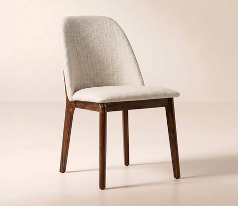 Pravaah 6 Seater Dining Set with Saumik Marble-Top Table and Fressia Upholstered Chair (Teak Finish, Cottage Ivory)