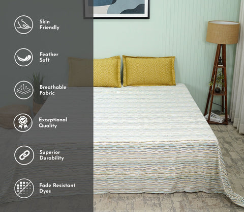 Akin Classic Printed King Size Bedsheet (Yellow)
