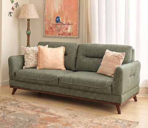 Alvaro 3+1+1 Seater Fabric Sofa with Wooden Accents (Cotton, Sage Green)