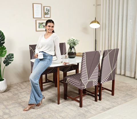 Cason Modern Abstract Printed Polyester Spandex 4 Piece Chair Cover (Grey)