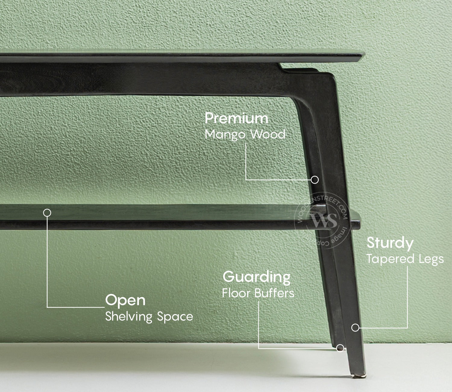 Tudor Premium Mango Wood Double Tier Console Table (Black Finish)
