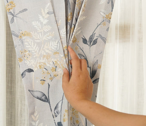 Grey Daisy Uplands Floral Print Light-Filtering Door Curtains Set of 2 (Grey, 7 Feet)