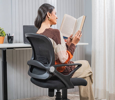 Strydom High Back Mesh Ergonomic Office Chair With Comfortable Seat, Synchro Mechanism & Durable Nylon Base (Black)