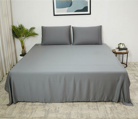 Vegan Bamboo Silk Bedsheet 300 TC Naturally Anti-Bacterial King Bedsheet with 2 Pillow Cover (Grey)