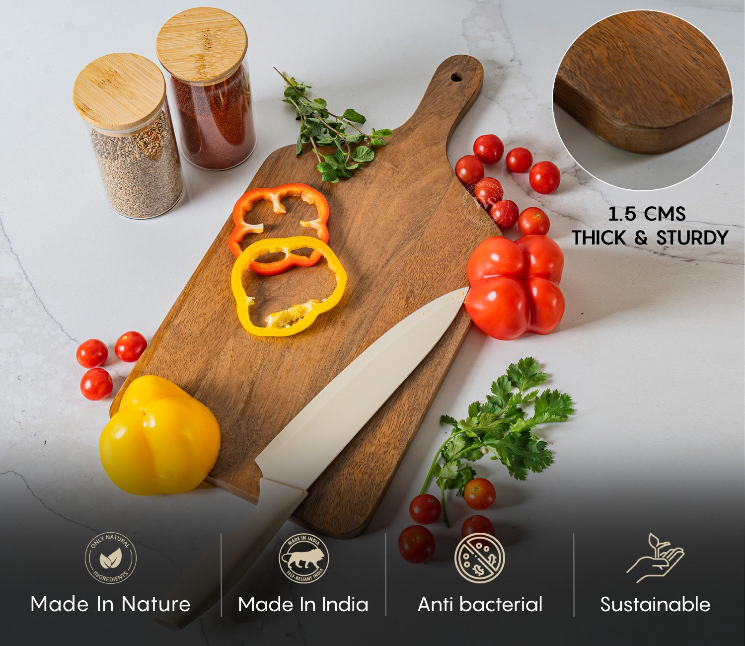 Hollis Natural Mango Wood Handcrafted Non Slip Chopping Board for Kitchen