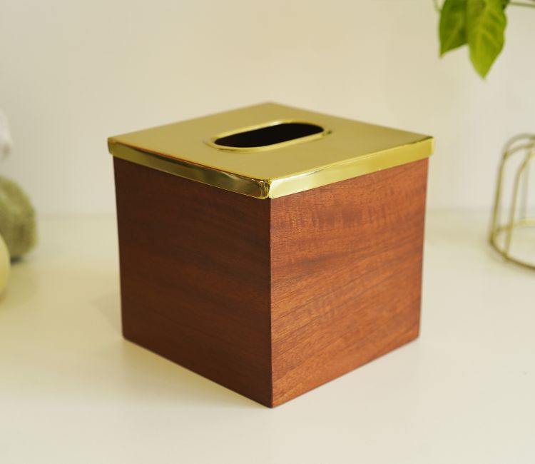 Taya Designer Glass With Wood Tissue Box