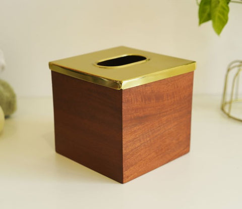 Taya Designer Glass With Wood Tissue Box