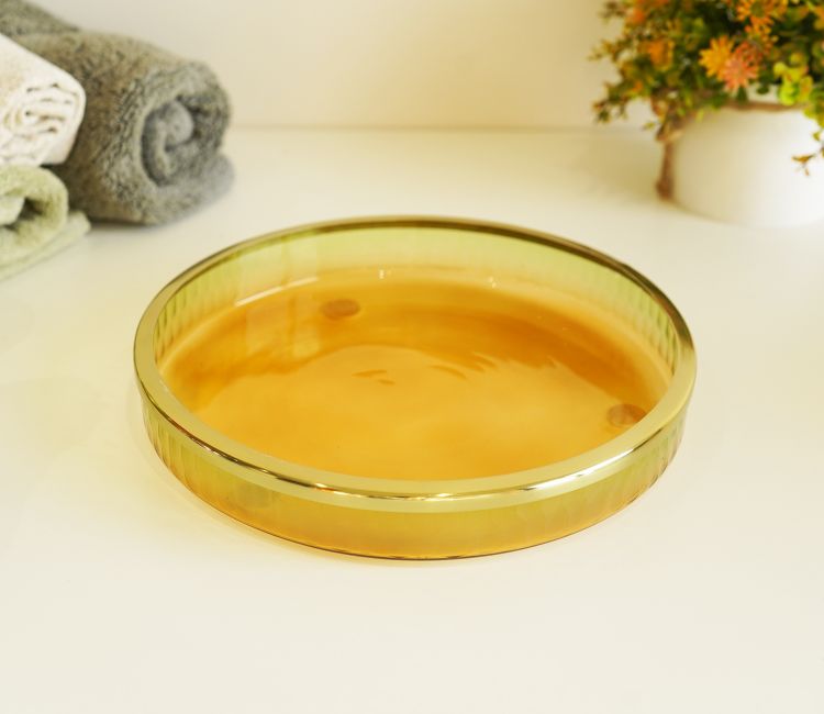 Sorrel Shady Green and Gold Glass Tray