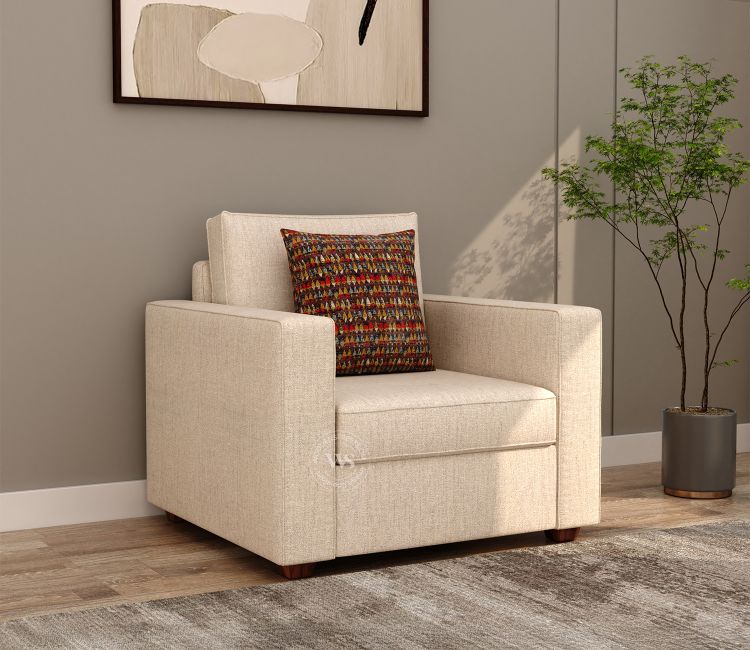 Albus One Seater Fabric Sofa (Cotton, Jade Ivory)