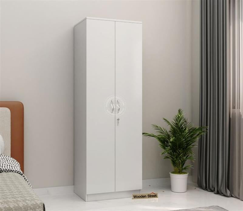 Lillian 2 Door Wardrobe with Drawer Storage and Hanging Rod (Frosty White Finish)