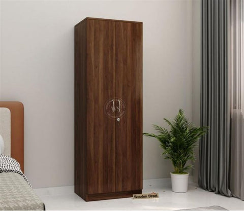 Lillian 2 Door Wardrobe with Drawer Storage and Hanging Rod (Columbian Walnut Finish)