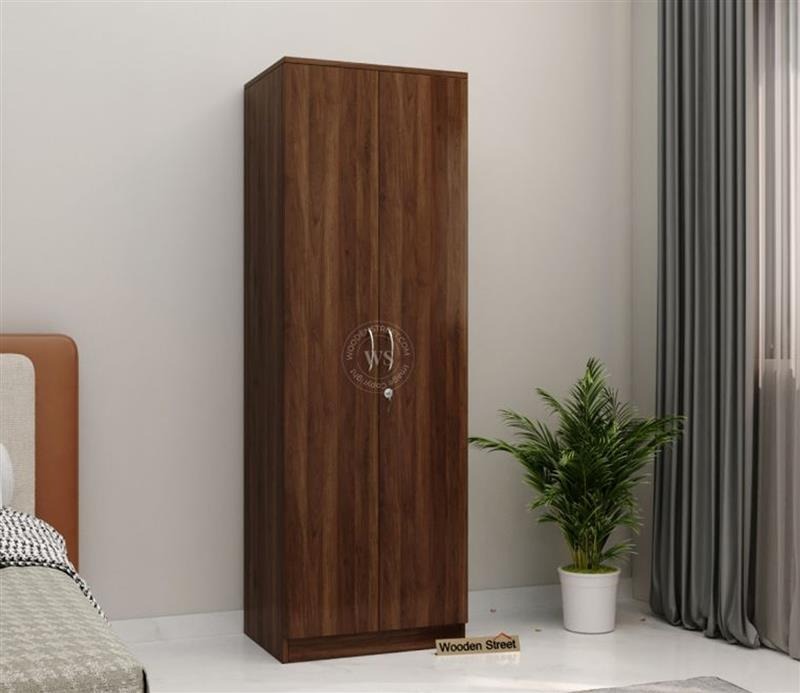 Lillian 2 Door Wardrobe with Drawer Storage and Hanging Rod (Columbian Walnut Finish)
