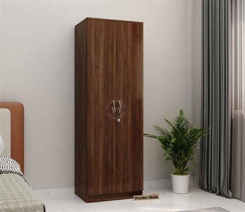 Lillian 2 Door Wardrobe with Drawer Storage and Hanging Rod (Columbian Walnut Finish)