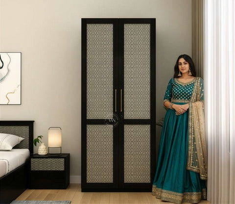Tactica Engineered Wood Wardrobe with Textured MDF Accented Doors & Drawer Storage (Trellis Pattern)