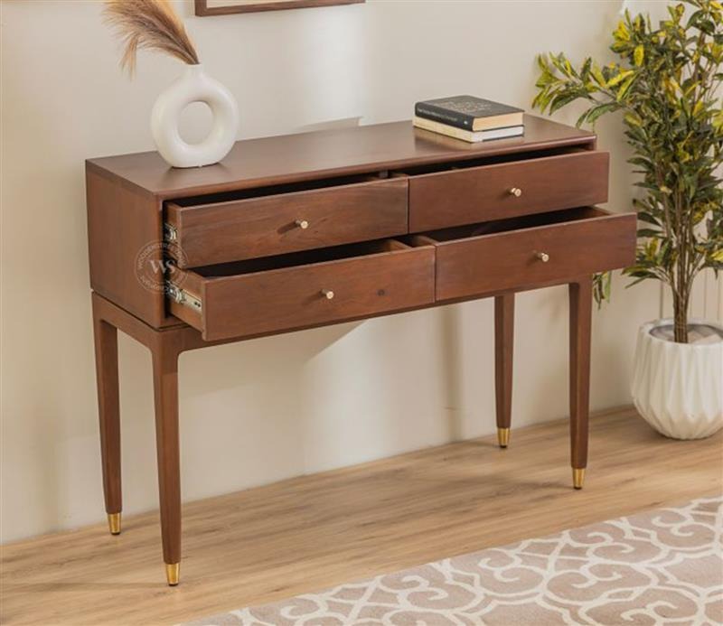 Kaushal Mango Wood Console Table with Drawer Storage (Teak Finish)