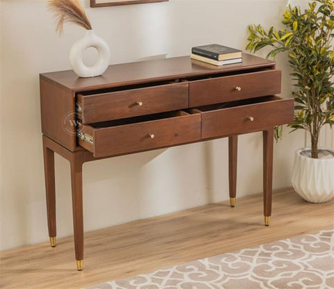 Kaushal Mango Wood Console Table with Drawer Storage (Teak Finish)