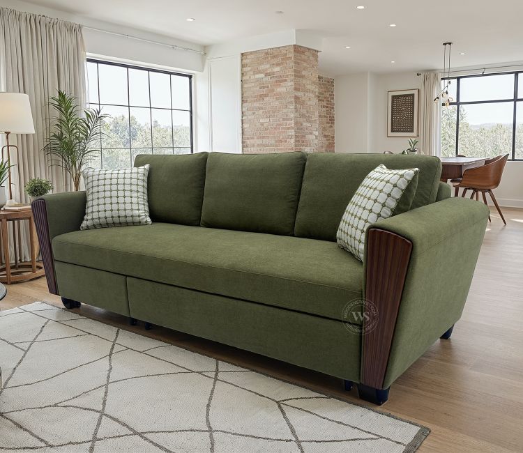 Brayden Fabric Sofa Cum Bed (Olive Green)