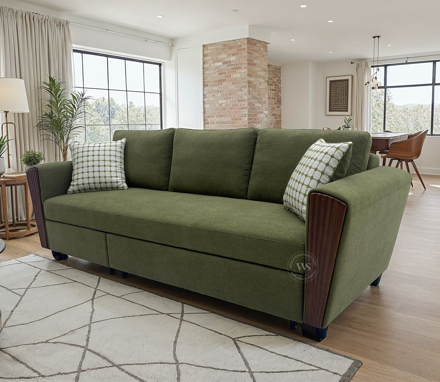 Brayden Fabric Sofa Cum Bed (Olive Green)