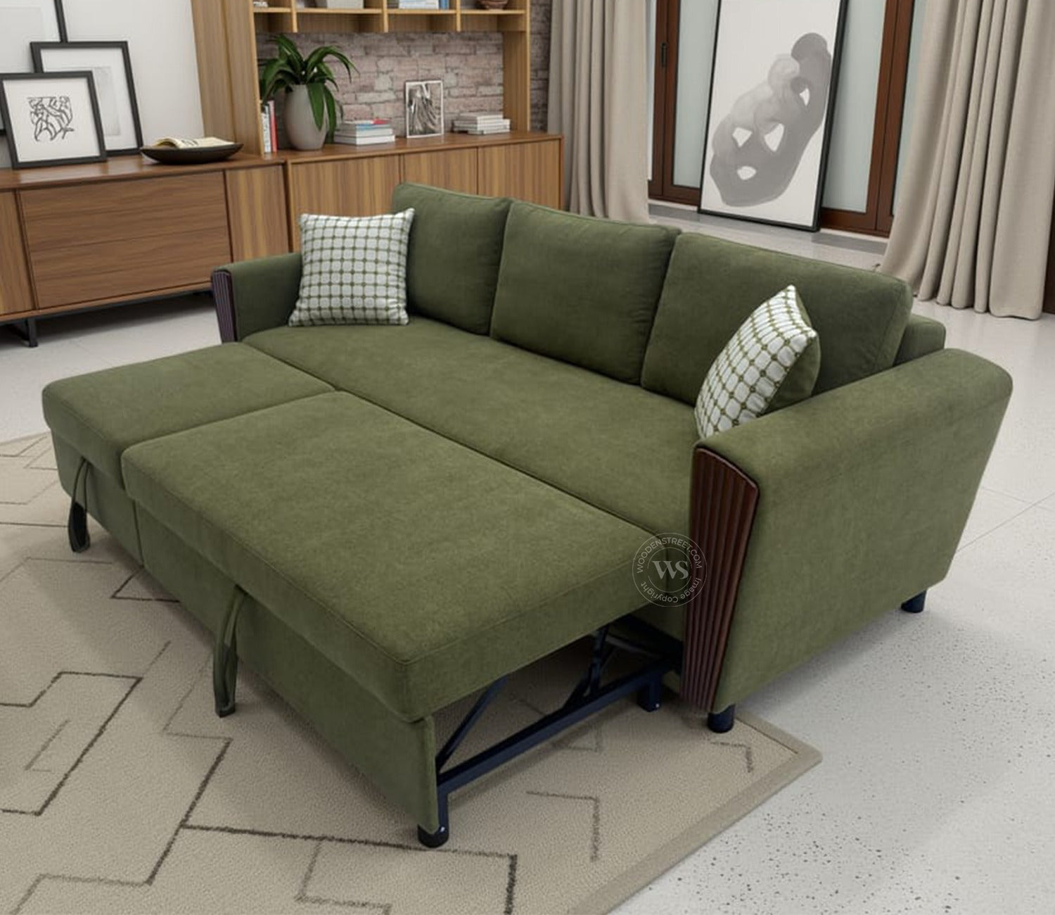 Brayden Fabric Sofa Cum Bed (Olive Green)